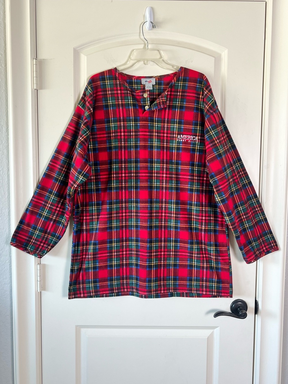 Vintage Perry Ellis America Plaid Fleece Pullover Shirt Nightgown Oversized L